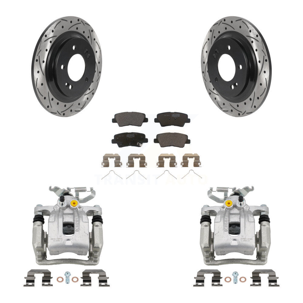 Rear Brake Coated Caliper Drill Slotted Rotor Ceramic Pad Kit For Hyundai Ioniq Kia Niro KCD-100466T