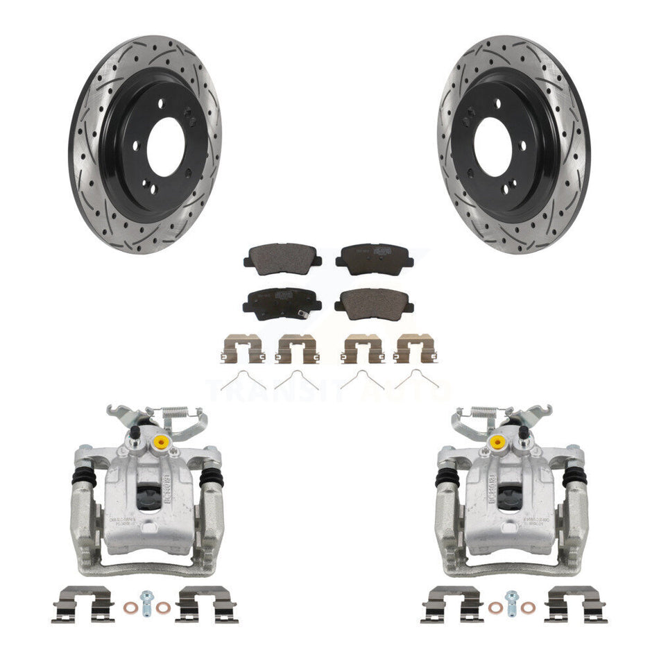 Rear Brake Coated Caliper Drill Slotted Rotor Ceramic Pad Kit For Hyundai Ioniq Kia Niro KCD-100466T