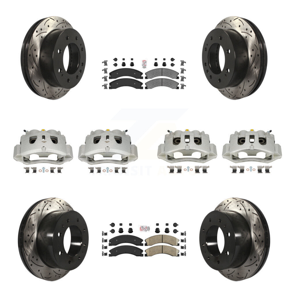 Front Rear Brake Caliper Drilled Slot Rotor Ameribrakes Pad Kit (10Pc) For GMC Chevrolet KCD-100467N