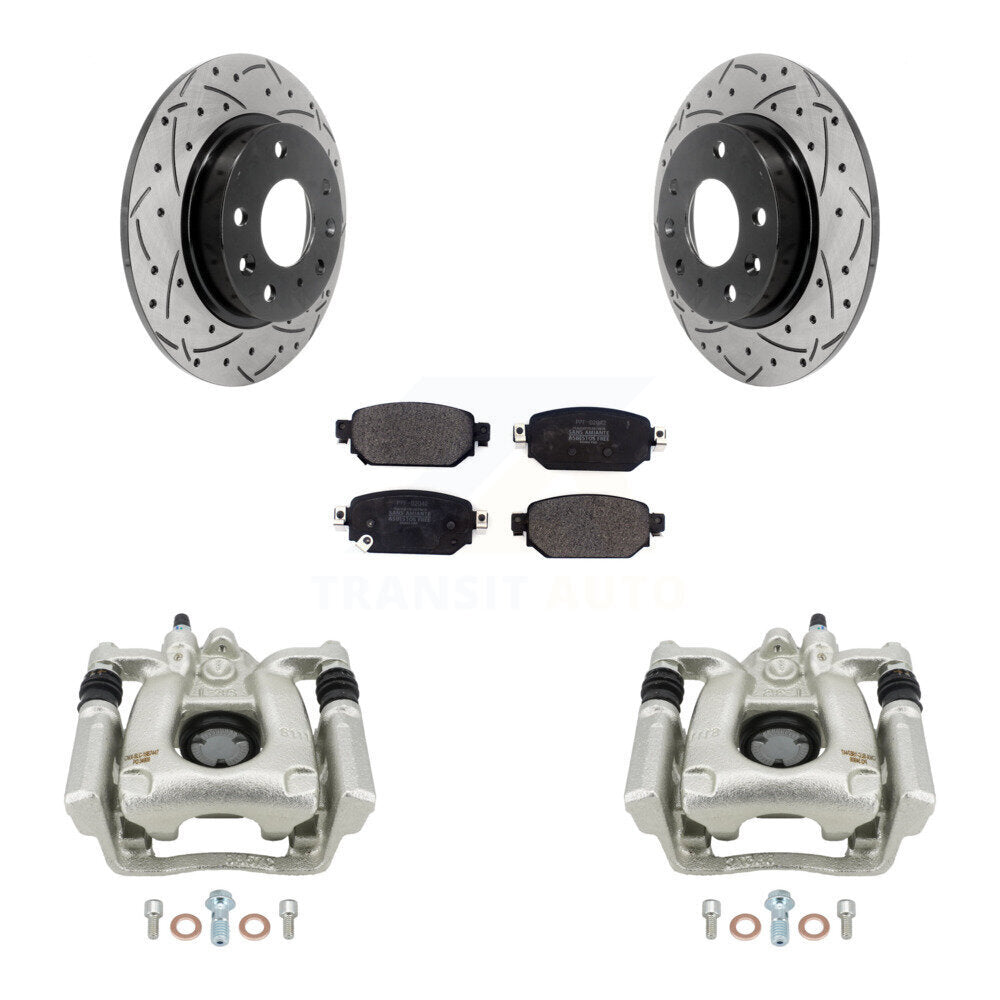 Rear Disc Brake Coated Caliper Drill Slot Rotors Semi-Metallic Pad Kit For Mazda 3 Sport KCD-100467P