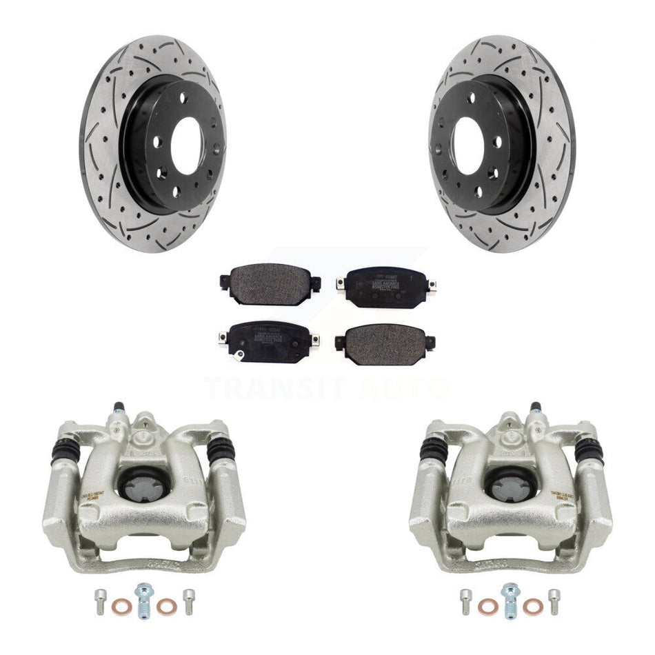 Rear Disc Brake Coated Caliper Drill Slot Rotors Semi-Metallic Pad Kit For Mazda 3 Sport KCD-100467P