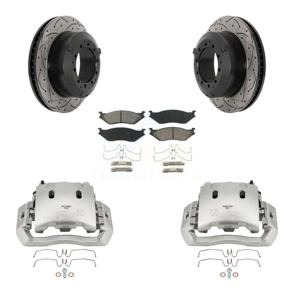 Rear Brake Caliper Drill Slot Rotors Semi-Metallic Pad Kit For Ford F-450 Super Duty LCF KCD-100468S