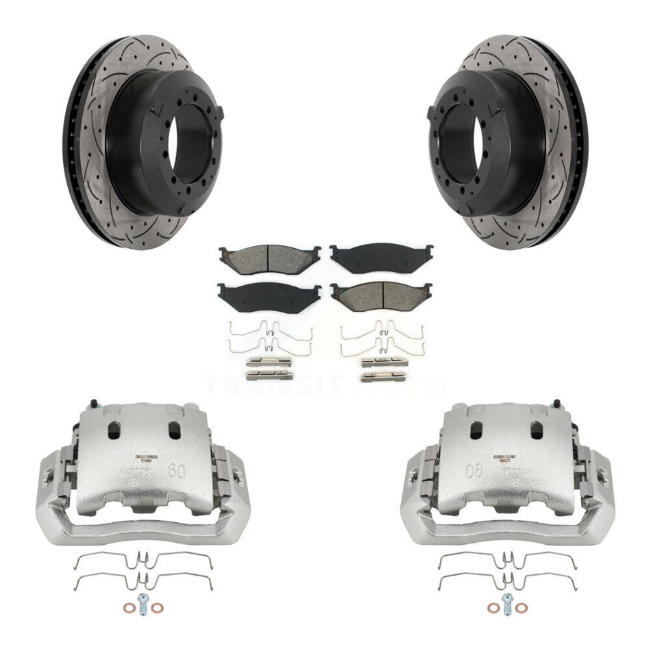 Rear Brake Caliper Drill Slot Rotors Semi-Metallic Pad Kit For Ford F-450 Super Duty LCF KCD-100468S