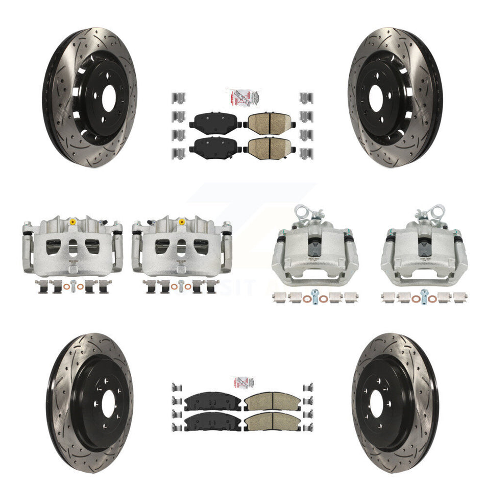 Front Rear Brake Caliper Drill Slot Rotors Ceramic Pad Kit (10Pc) For Ford Explorer Flex KCD-100469N