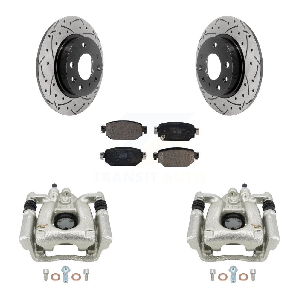 Rear Disc Brake Coated Caliper Drilled Slotted Rotor & Ceramic Pad Kit For Mazda 3 Sport KCD-100471T
