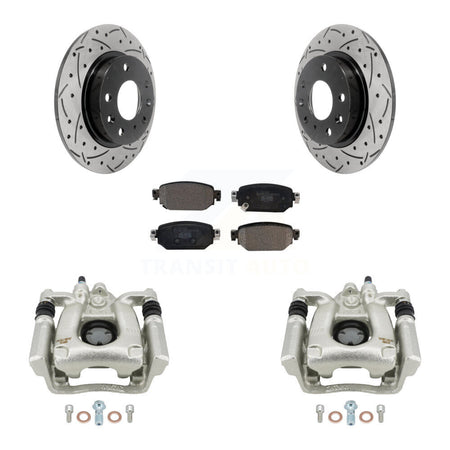 Rear Disc Brake Coated Caliper Drilled Slotted Rotor & Ceramic Pad Kit For Mazda 3 Sport KCD-100471T