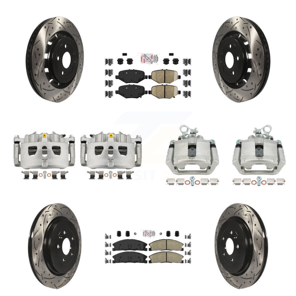 Front Rear Brake Caliper Drilled Slot Rotor Ameribrakes Pad Kit (10Pc) For Ford Explorer KCD-100472N