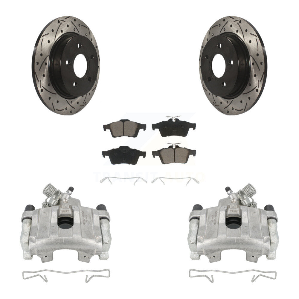 Rear Disc Brake Coated Caliper Drilled Slotted Rotors And Ceramic Pads Kit For Ford Focus KCD-100473C by Transit Auto