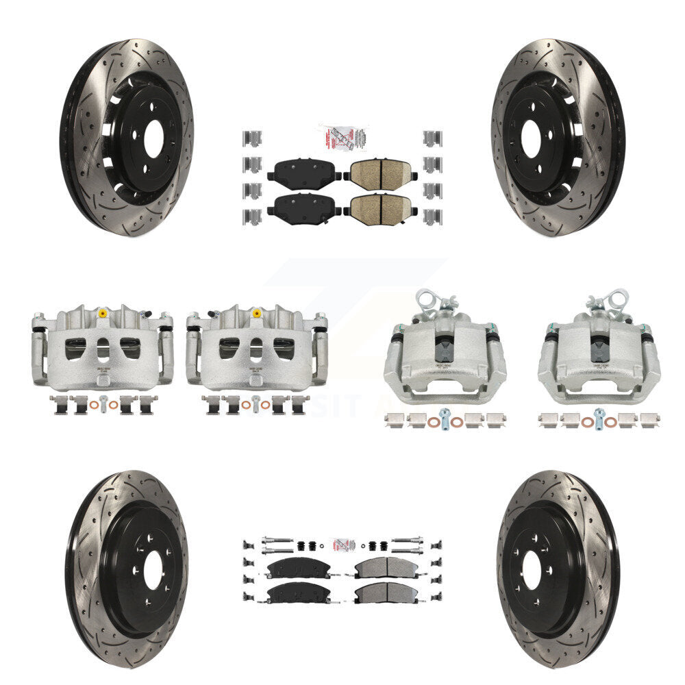 Front Rear Brake Caliper Drilled Slot Rotor Ameribrakes Pad Kit (10Pc) For Ford Explorer KCD-100473N