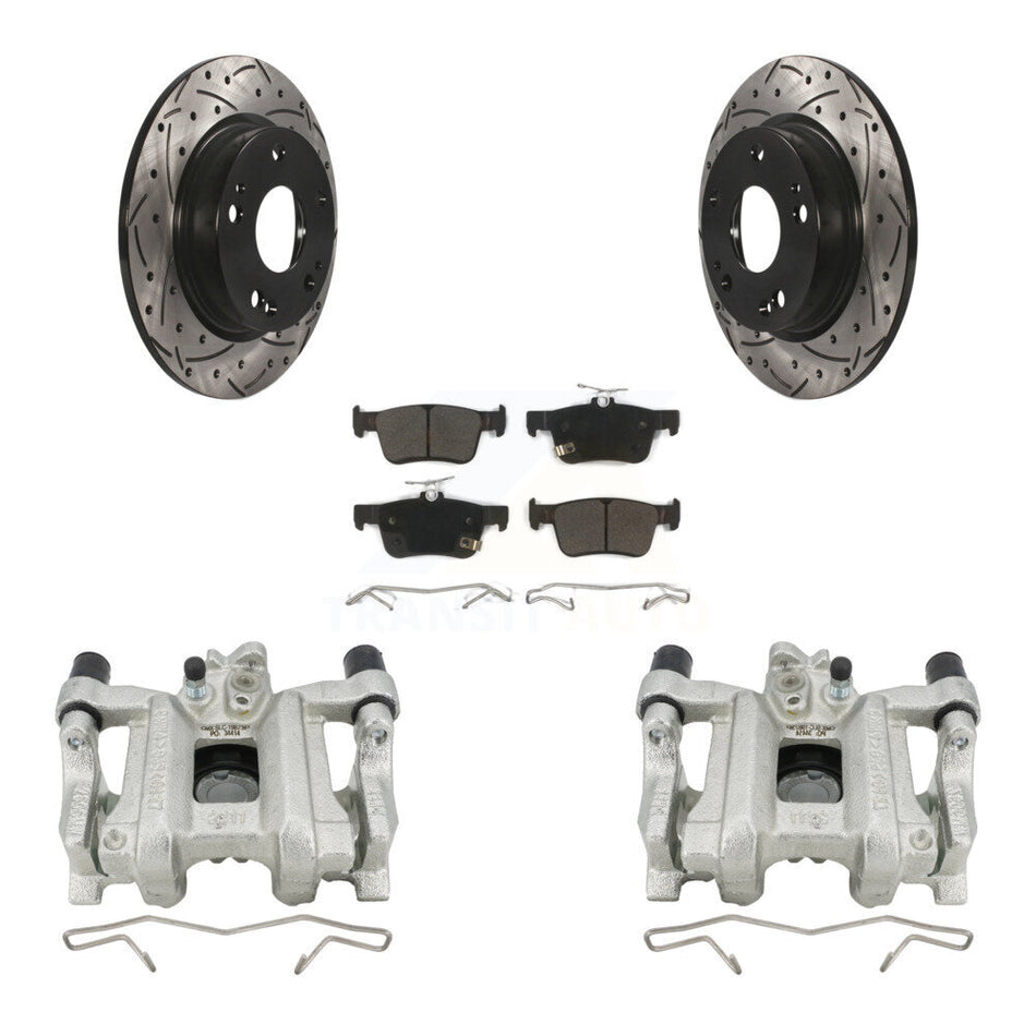 Rear Disc Brake Coated Caliper Drill Slotted Rotor Semi-Metallic Pad Kit For Honda Civic KCD-100473P
