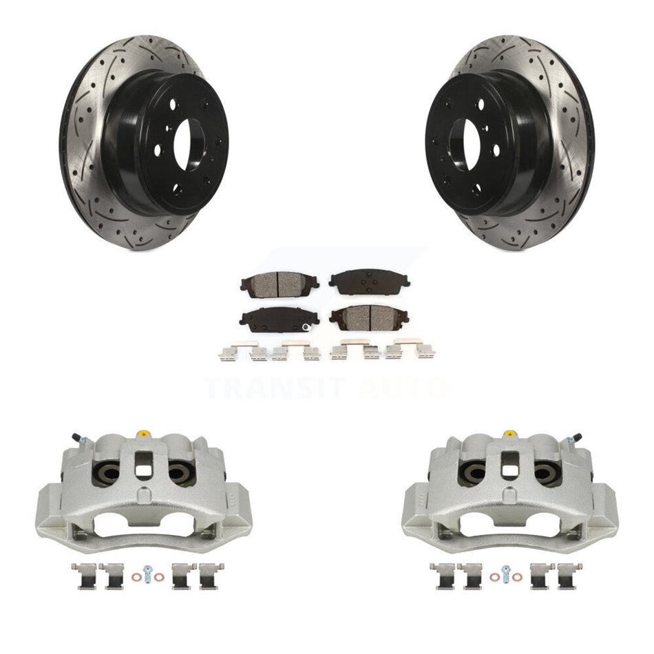 Rear Brake Coat Caliper Drill Slot Rotor Semi-Metallic Pad Kit For Chevrolet Suburban HD KCD-100473S