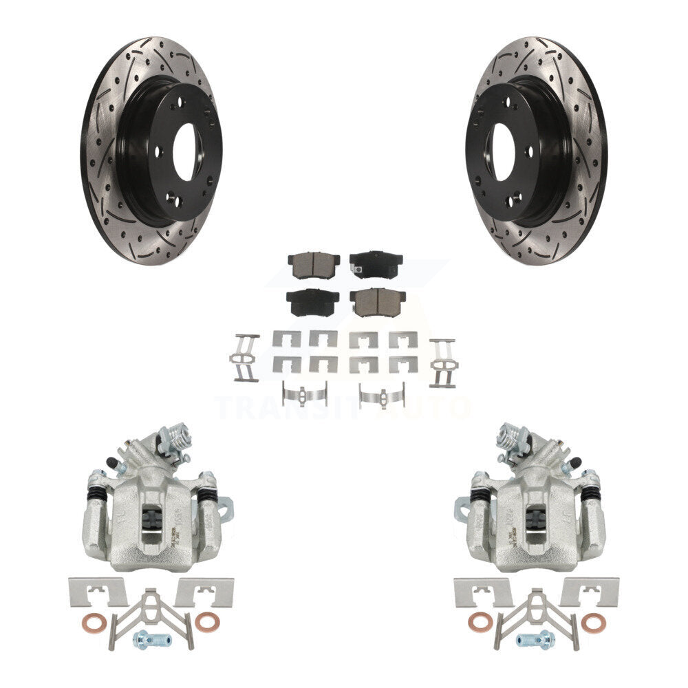 Rear Brake Coated Caliper Drill Slot Rotor Ceramic Pad Kit For Honda Civic Acura CSX ILX KCD-100474C