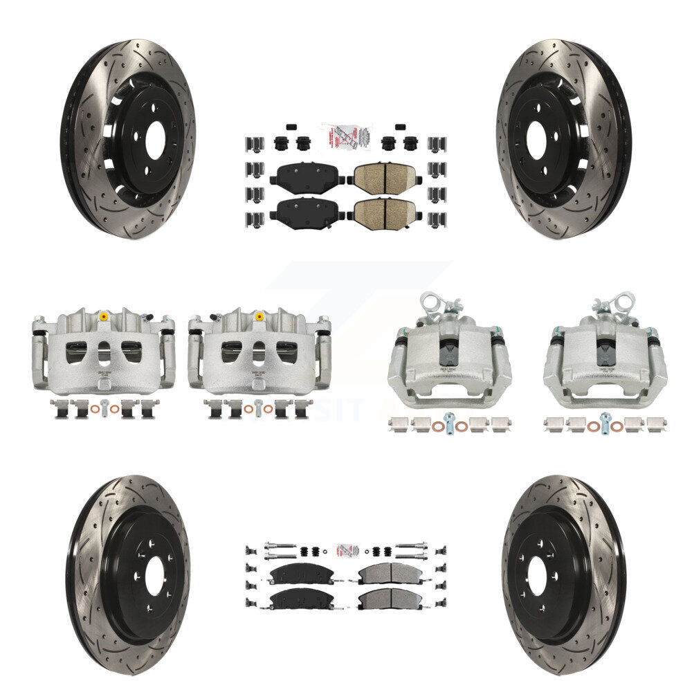 Front Rear Brake Caliper Drill Slot Rotor Semi-Metallic Pad Kit (10Pc) For Ford Explorer KCD-100474N