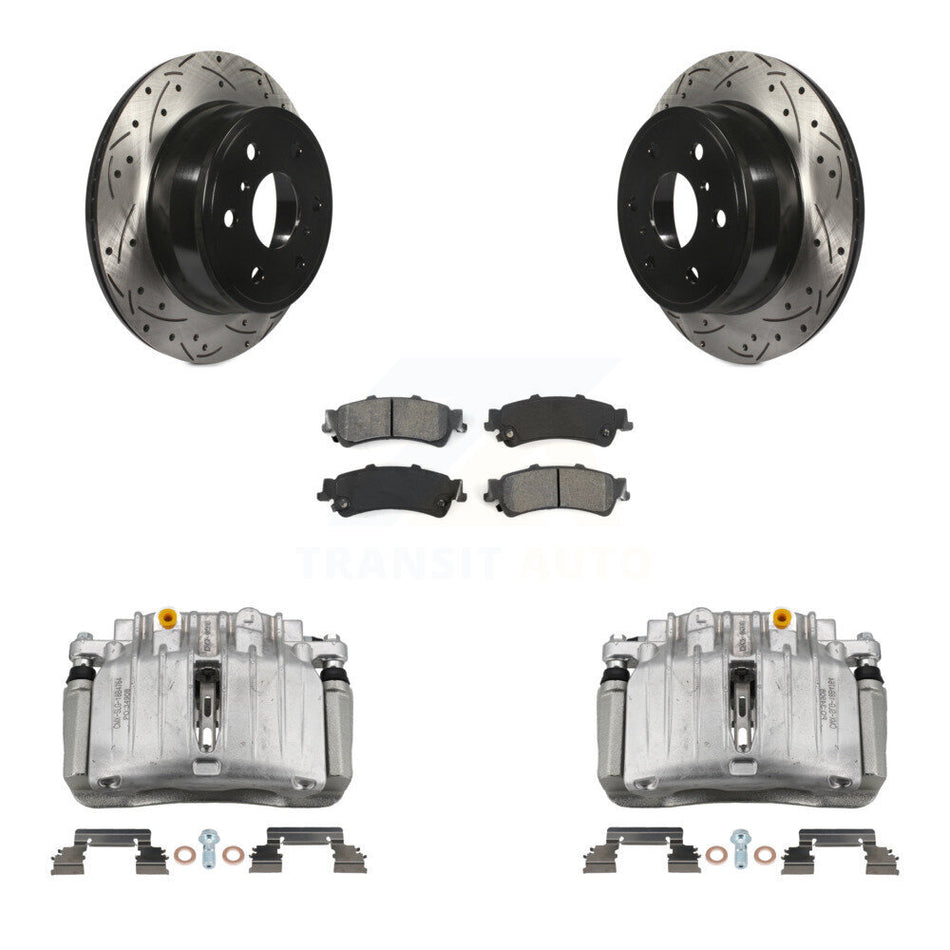 Rear Brake Caliper Drill Slotted Rotor Semi-Metallic Pad Kit For GMC Sierra 1500 Classic KCD-100474S