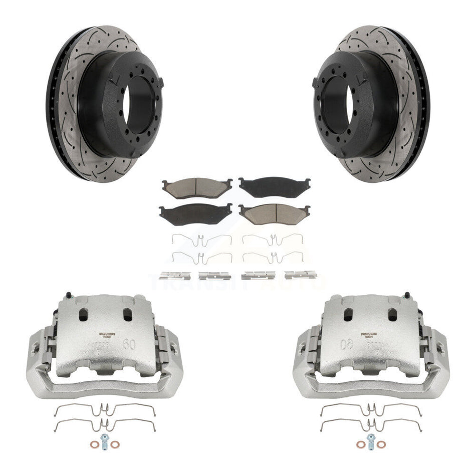 Rear Brake Caliper Drill Slot Rotors Ceramic Pad Kit For Ford F-450 Super Duty F-550 LCF KCD-100475C