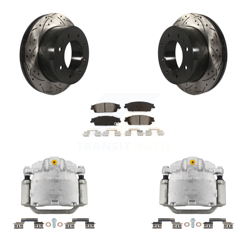 Rear Brake Coated Caliper Drill Slot Rotors Semi-Metallic Pad Kit For Chevrolet Suburban KCD-100475S