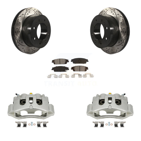 Rear Brake Coat Caliper Drill Slot Rotor Semi-Metallic Pad Kit For Chevrolet Suburban HD KCD-100476S