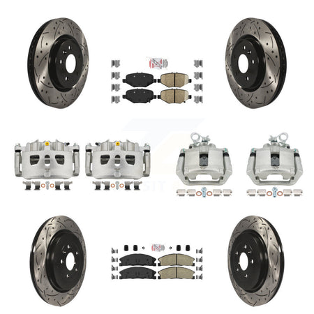 Front Rear Brake Caliper Drill Slot Rotor Ceramic Pad Kit (10Pc) For Ford Explorer Sport KCD-100477N
