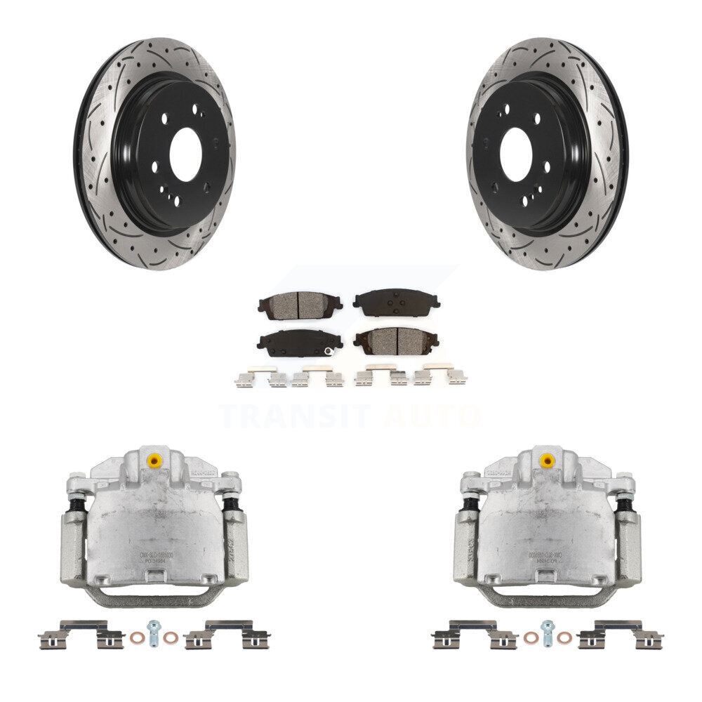 Rear Brake Caliper Drilled Slot Rotor Semi-Metallic Pad Kit For Chevrolet Silverado 1500 KCD-100477S