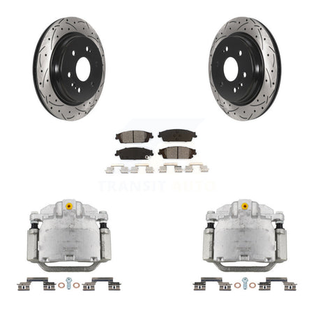 Rear Brake Caliper Drilled Slot Rotor Semi-Metallic Pad Kit For Chevrolet Silverado 1500 KCD-100477S