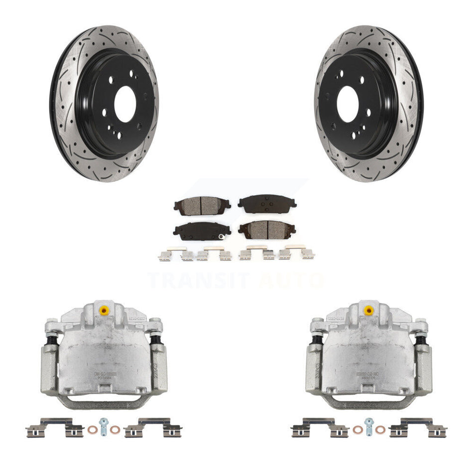 Rear Brake Caliper Drilled Slot Rotor Semi-Metallic Pad Kit For Chevrolet Silverado 1500 KCD-100477S