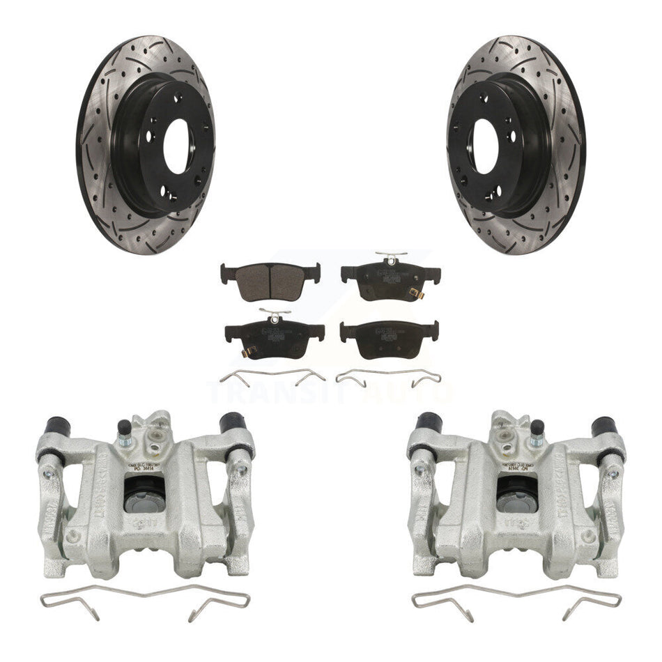Rear Disc Brake Coated Caliper Drilled Slotted Rotor And Ceramic Pad Kit For Honda Civic KCD-100477T