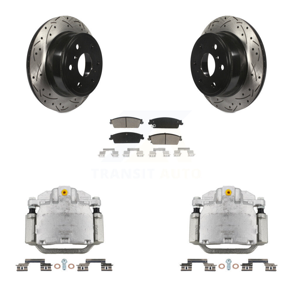 Rear Brake Caliper Drill Slot Rotors Ceramic Pad Kit For Chevrolet GMC Sierra 1500 Tahoe KCD-100478C