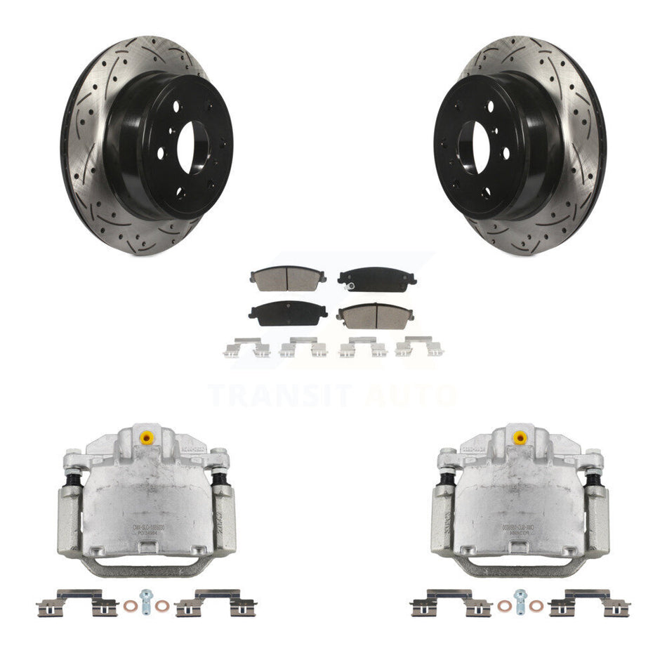 Rear Brake Caliper Drill Slot Rotors Ceramic Pad Kit For Chevrolet GMC Sierra 1500 Tahoe KCD-100478C