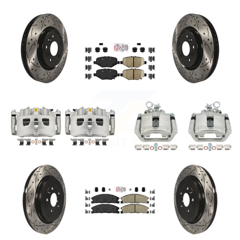 Front Rear Brake Caliper Drilled Slot Rotor Ameribrakes Pad Kit (10Pc) For Ford Explorer KCD-100478N