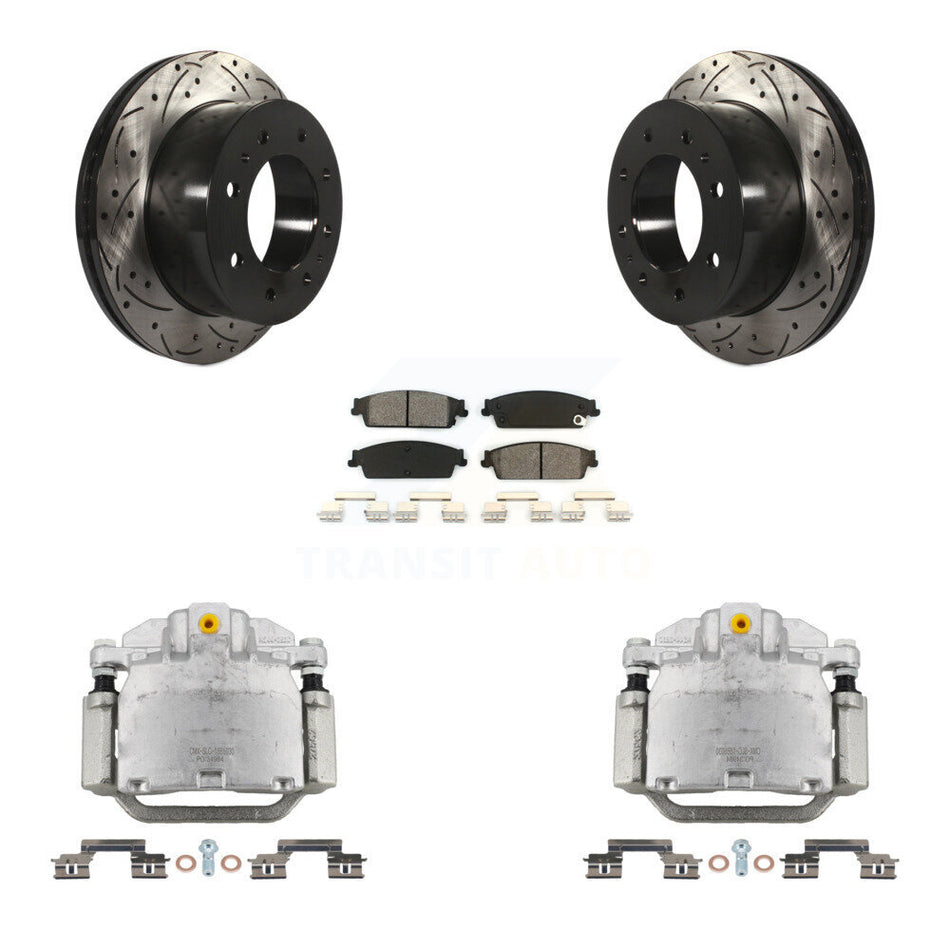 Rear Brake Caliper Drilled Slot Rotor Semi-Metallic Pad Kit For Chevrolet Silverado 1500 KCD-100478S