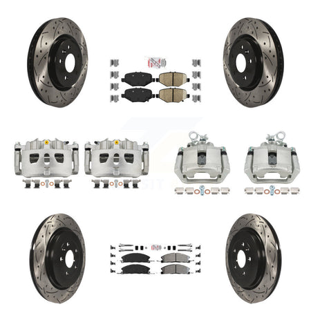 Front Rear Brake Caliper Drilled Slot Rotor Ameribrakes Pad Kit (10Pc) For Ford Explorer KCD-100479N