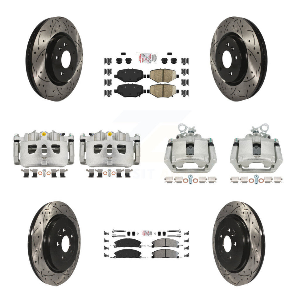 Front Rear Brake Caliper Drill Slot Rotor Semi-Metallic Pad Kit (10Pc) For Ford Explorer KCD-100480N