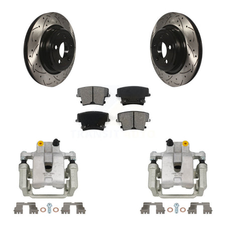 Rear Disc Brake Coated Caliper Drill Slot Rotors Semi-Metallic Pad Kit For Dodge Charger KCD-100480S