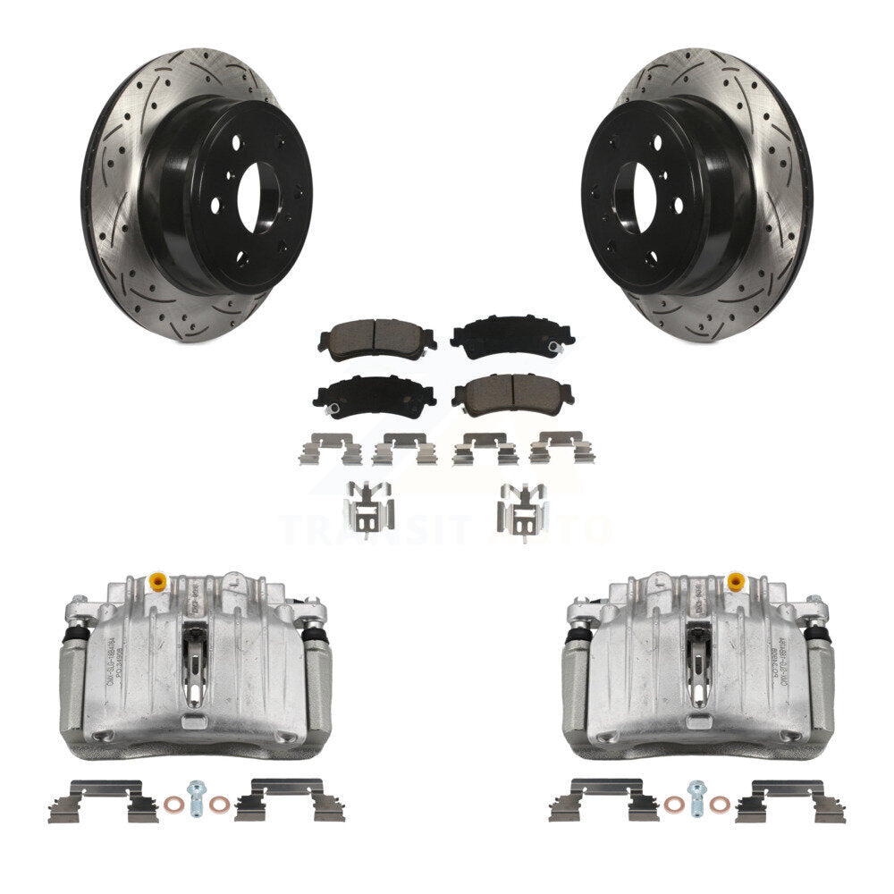 Rear Brake Coated Caliper Drilled Slot Rotor Ceramic Pad Kit For GMC Sierra 1500 Classic KCD-100481C
