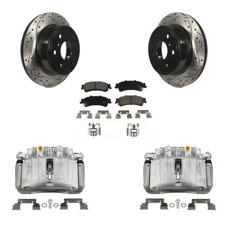 Rear Brake Coated Caliper Drilled Slot Rotor Ceramic Pad Kit For GMC Sierra 1500 Classic KCD-100481C