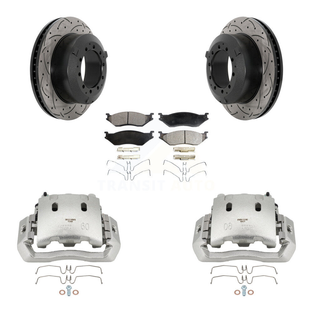 Rear Brake Caliper Drill Slot Rotors Semi-Metallic Pad Kit For Ford F-450 Super Duty LCF KCD-100482P