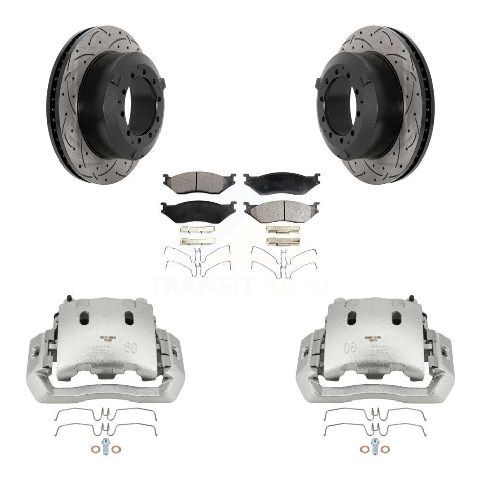 Rear Brake Caliper Drill Slot Rotors Semi-Metallic Pad Kit For Ford F-450 Super Duty LCF KCD-100482P