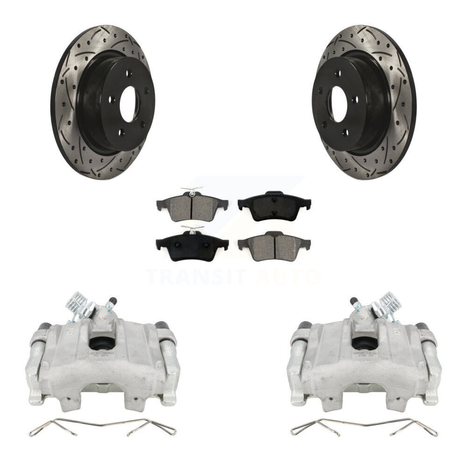 Rear Brake Coated Caliper Drilled Slot Rotor Semi-Metallic Pad Kit For Ford Escape C-Max KCD-100482S
