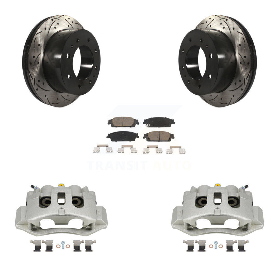 Rear Brake Caliper Drill Slot Rotors Ceramic Pad Kit For 2017-2019 Chevrolet Suburban HD KCD-100483C