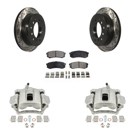 Rear Disc Brake Coated Caliper Drilled Slotted Rotors And Semi-Metallic Pads Kit For 2010-2014 Toyota FJ Cruiser KCD-100483P by Transit Auto