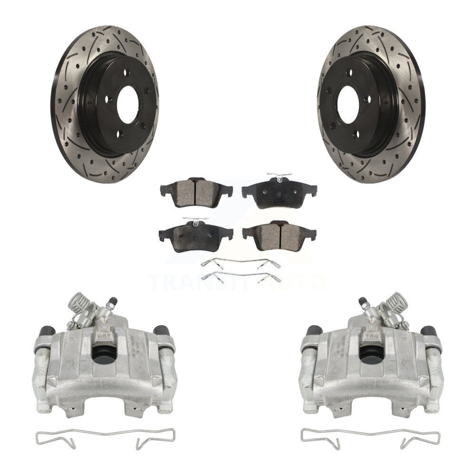 Rear Disc Brake Coated Caliper Drilled Slotted Rotors And Ceramic Pads Kit For Ford Focus KCD-100484T by Transit Auto