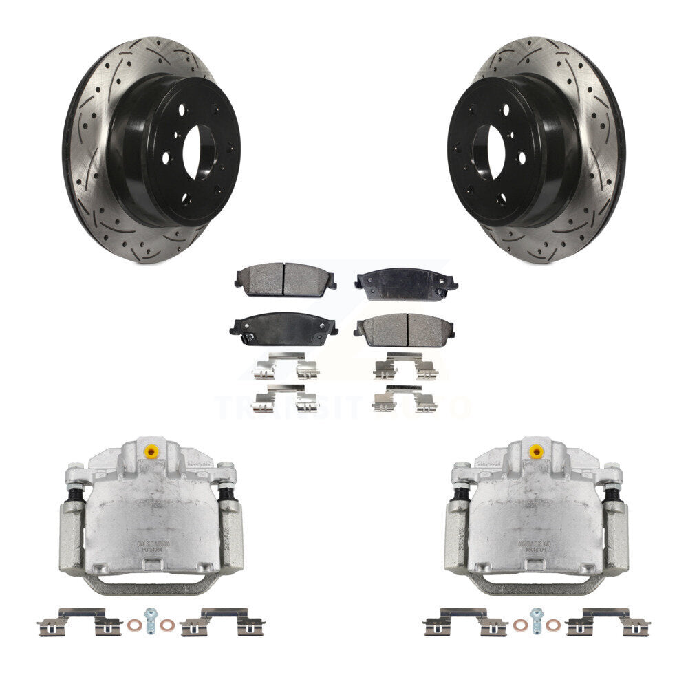 Rear Brake Caliper Drill Slot Rotors Semi-Metallic Pad Kit For Chevrolet GMC Sierra 1500 KCD-100485P