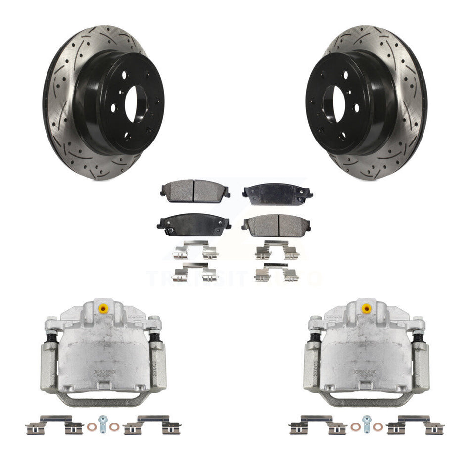 Rear Brake Caliper Drill Slot Rotors Semi-Metallic Pad Kit For Chevrolet GMC Sierra 1500 KCD-100485P