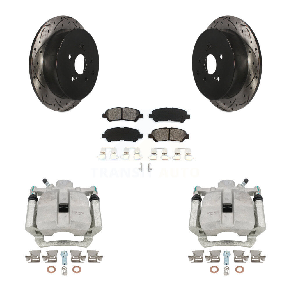 Rear Disc Brake Coated Caliper Drilled Slotted Rotors And Semi-Metallic Pads Kit For 2014 Toyota Highlander Hybrid Limited with FULL HYBRID EV-GAS (FHEV) engine KCD-100485S by Transit Auto