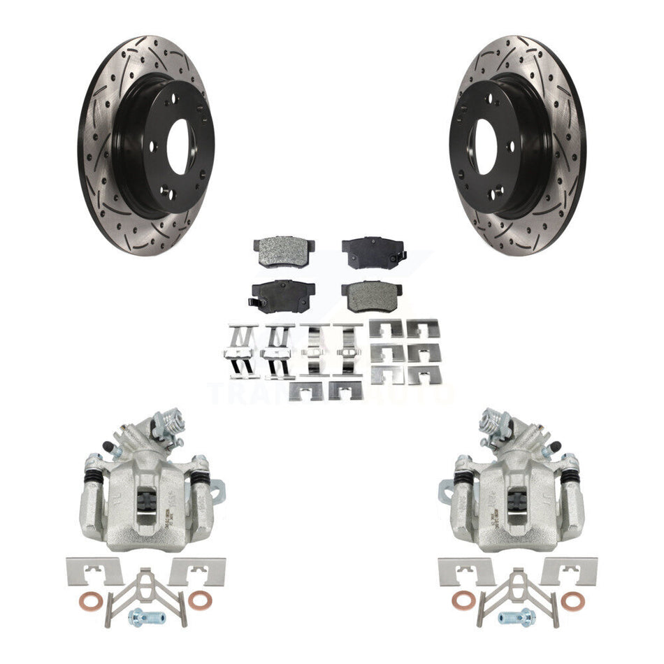 Rear Brake Coated Caliper Drill Slot Rotor Ceramic Pad Kit For Honda Civic Acura CSX ILX KCD-100485T