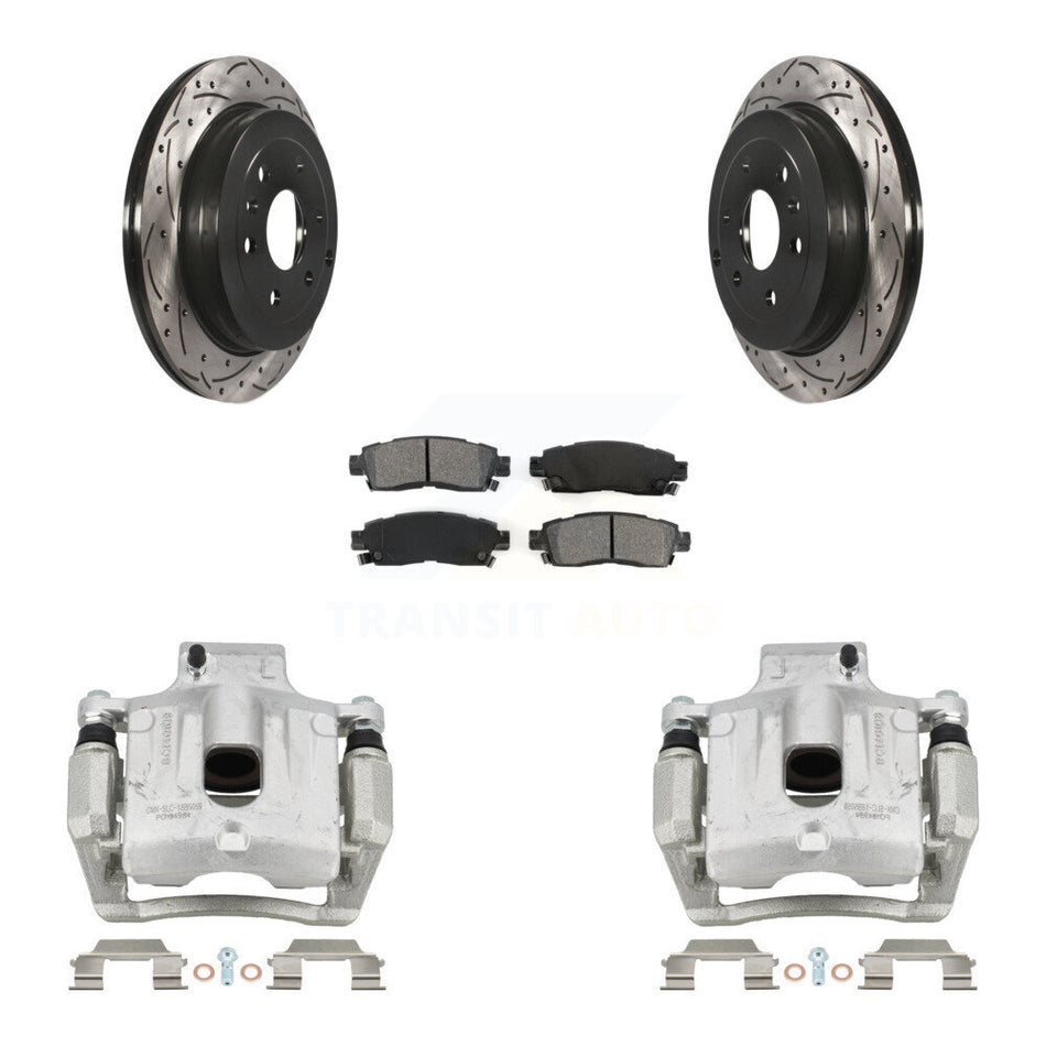 Rear Brake Caliper Drilled Slot Rotor Semi-Metallic Pad Kit For GMC Acadia Buick Enclave KCD-100486S