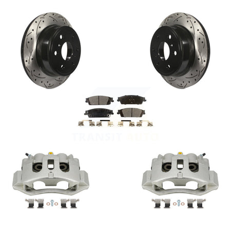 Rear Brake Coat Caliper Drill Slot Rotor Semi-Metallic Pad Kit For Chevrolet Suburban HD KCD-100487P