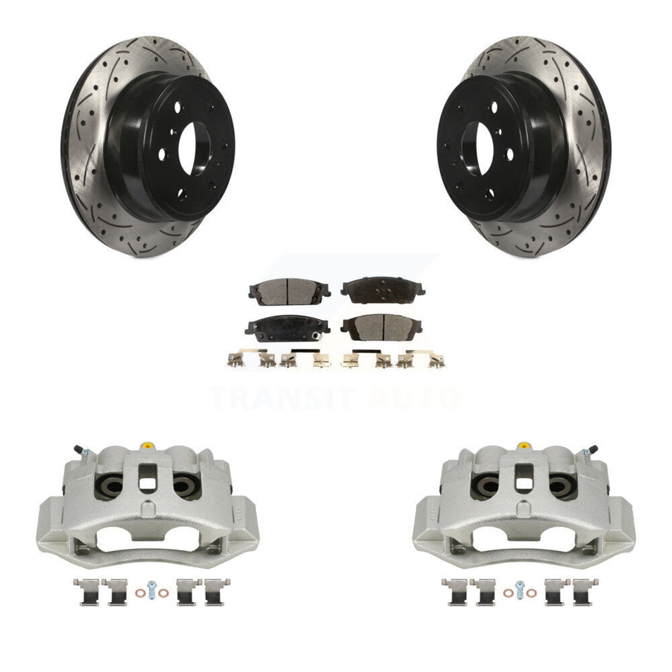 Rear Brake Coat Caliper Drill Slot Rotor Semi-Metallic Pad Kit For Chevrolet Suburban HD KCD-100487P