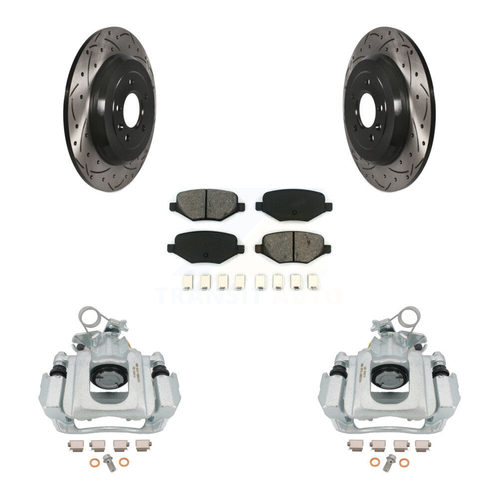 Rear Disc Brake Coated Caliper Drilled Slotted Rotors And Semi-Metallic Pads Kit For Ford Edge Lincoln MKX KCD-100487S by Transit Auto