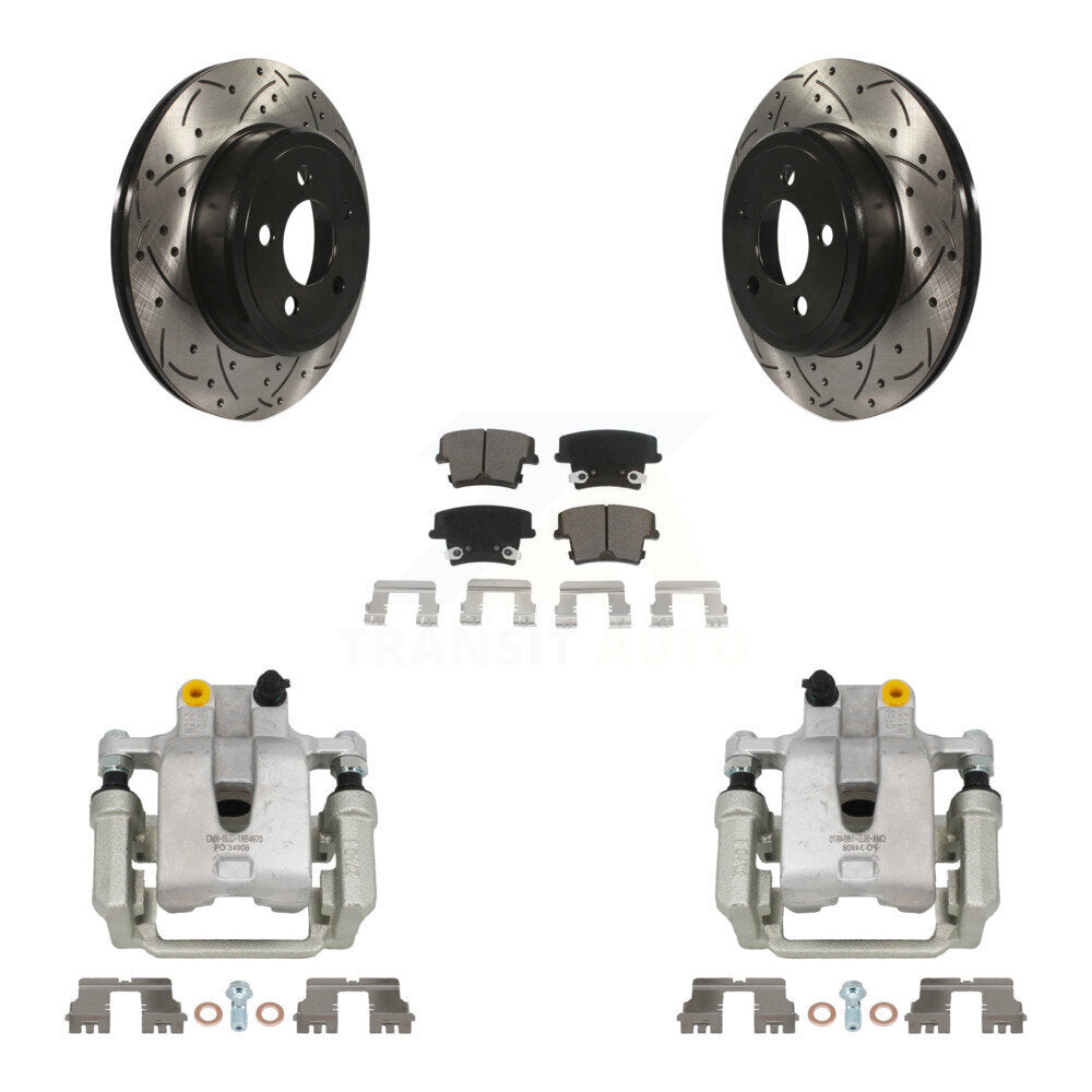 Rear Brake Caliper Drill Slotted Rotor Ceramic Pad Kit For Chrysler 300 Dodge Challenger KCD-100488C